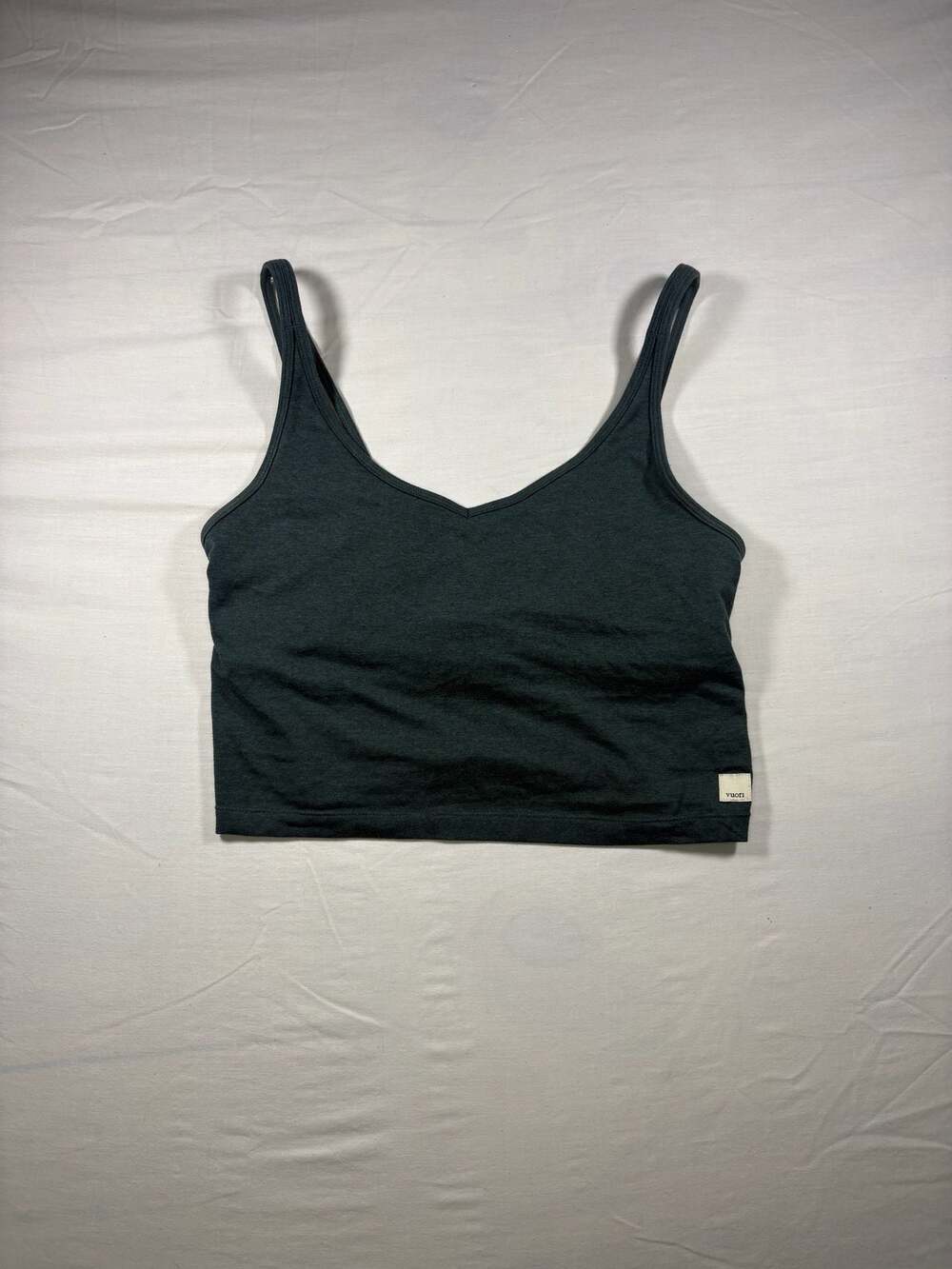 Vuori V-Neck Strappy Tank Top in Dark Green Heather, Size M